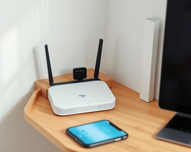 Wi-Fi router and smartphone on a desk, representing a separate network for smart home devices