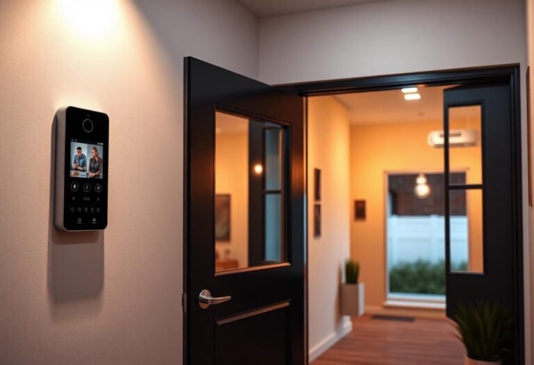 Wall-mounted Vivint smart home security touchscreen panel next to a front door