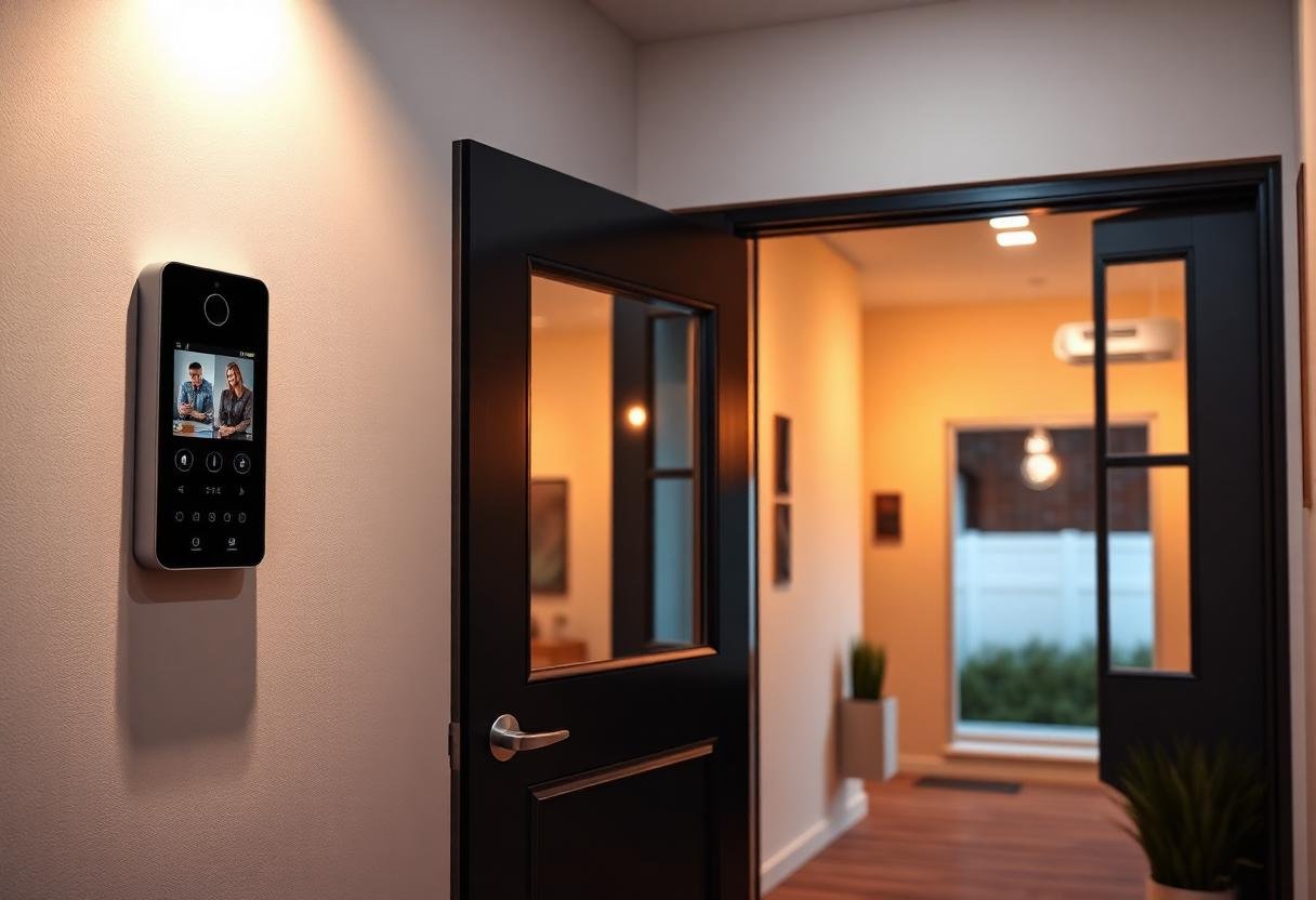 Wall-mounted Vivint smart home security touchscreen panel next to a front door